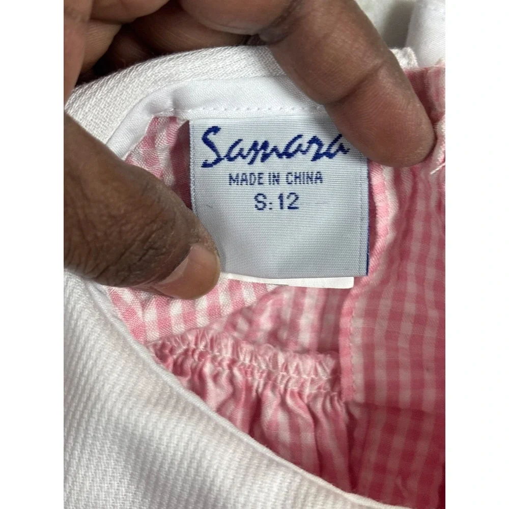 Samara Gingham Dress‎ Baby Girl 12M Pink Vintage Floral Embroidery